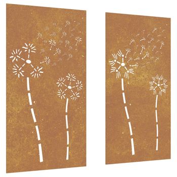 Adorno Pared Jardín 2 Uds Acero Corten Diseño Flores 105x55 Cm Vidaxl