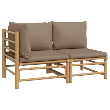 Set De Muebles De Jardín 2 Piezas Bambú Y Cojines Gris Taupe Vidaxl