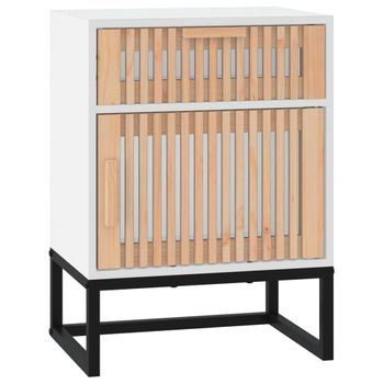 Mesita Noche Madera Y Hierro Contrachapada Blanco 40x30x55,5 Cm Vidaxl