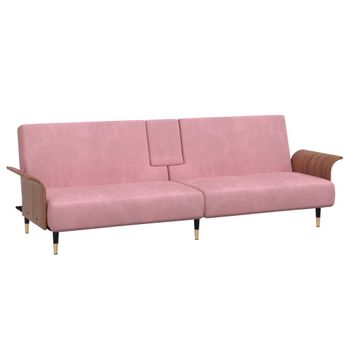 Sofá Cama Con Portavasos Terciopelo Rosa Vidaxl