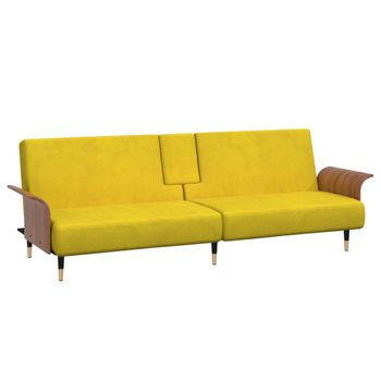 Sofá Cama Con Portavasos Terciopelo Amarillo Vidaxl