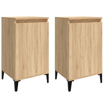 Juego de 2 mesitas de noche flotantes con 1 cajon estilo nordico vintage  color blanco, Frente cajon madera encerada