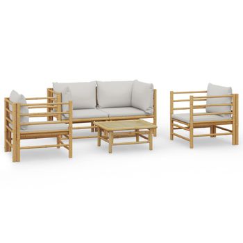 Set De Muebles De Jardín 5 Piezas Bambú Y Cojines Gris Claro Vidaxl