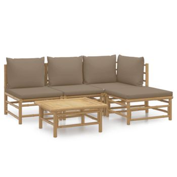 Set De Muebles De Jardín 5 Piezas Bambú Y Cojines Gris Taupé Vidaxl