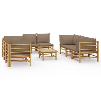 Set De Muebles De Jardín 9 Piezas Bambú Y Cojines Gris Taupé Vidaxl