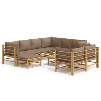 Set De Muebles De Jardín 10 Piezas Bambú Y Cojines Gris Taupé Vidaxl