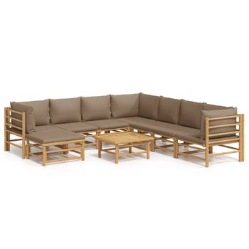 Set De Muebles De Jardín 9 Piezas Bambú Y Cojines Gris Taupé Vidaxl