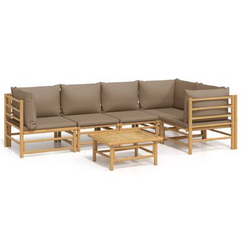 Set De Muebles De Jardín 6 Piezas Bambú Con Cojines Gris Taupé Vidaxl