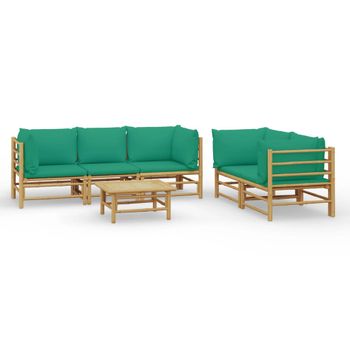 Set De Muebles De Jardín 6 Piezas Bambú Con Cojines Verde Vidaxl