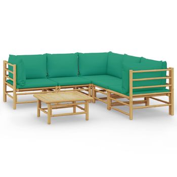 Set De Muebles De Jardín 6 Piezas Bambú Con Cojines Verde Vidaxl