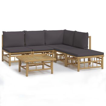 Set De Muebles De Jardín 6 Piezas Bambú Con Cojines Gris Oscuro Vidaxl