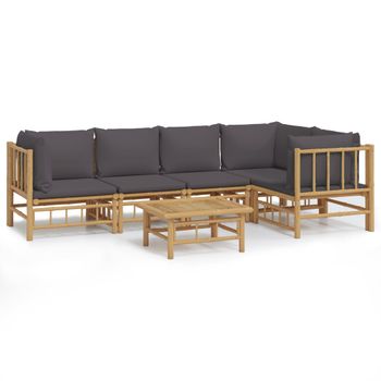 Set De Muebles De Jardín 6 Piezas Bambú Con Cojines Gris Oscuro Vidaxl