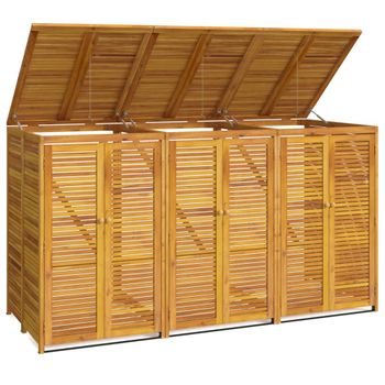 Cobertizo Triple Para Cubo De Basura Madera Acacia 210x89x117cm Vidaxl