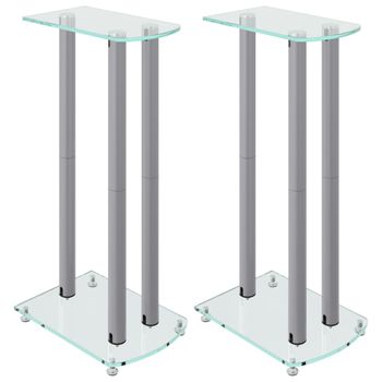 Soportes De Altavoces 2 Uds Vidrio Templado Plateado 3 Pilares Vidaxl