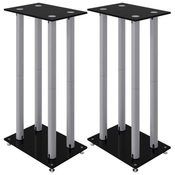 Soportes Altavoces 2 Uds Vidrio Templado Plata Negro 4 Pilares Vidaxl