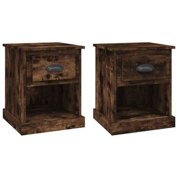 Mesita Noche 2 Uds Madera Contrachapada Roble Humo 39x39x47,5cm Vidaxl