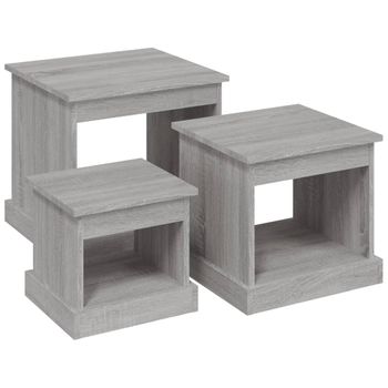 Mesas Apilables 3 Piezas Madera Contrachapada Gris Sonoma Vidaxl