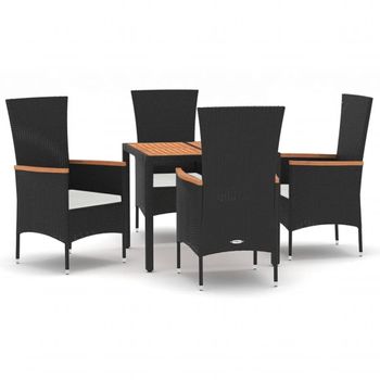 Set De Muebles Jardín 5 Pzas Con Cojines Ratán Sintético Negro Vidaxl