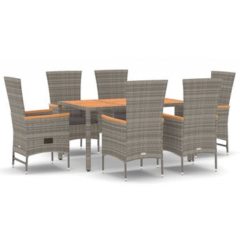 Set Comedor Jardín 7 Pzas Y Cojines Ratán Sintético Gris Vidaxl