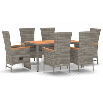 Set Comedor Jardín 7 Pzas Y Cojines Ratán Sintético Gris Vidaxl