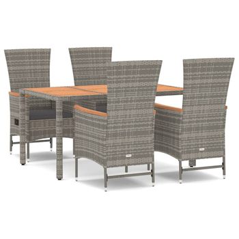 Set Comedor De Jardín 5 Piezas Con Cojines Ratán Sintético Gris Vidaxl