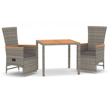 Set Comedor De Jardín 3 Piezas Con Cojines Ratán Sintético Gris Vidaxl