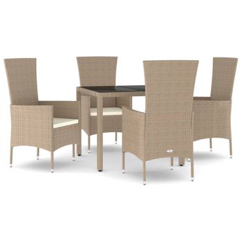 Set Comedor De Jardín 5 Pzas Con Cojines Ratán Sintético Beige Vidaxl