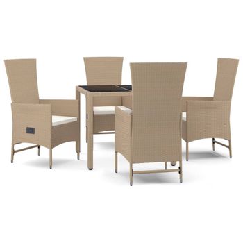 Set Comedor De Jardín 5 Pzas Con Cojines Ratán Sintético Beige Vidaxl