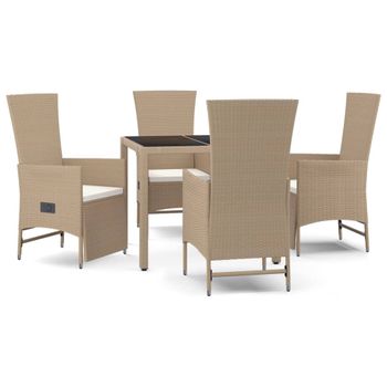 Set Comedor De Jardín 5 Pzas Con Cojines Ratán Sintético Beige Vidaxl