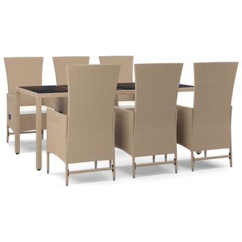 Set Comedor De Jardín 7 Pzas Con Cojines Ratán Sintético Beige Vidaxl