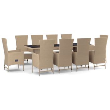 Set Comedor De Jardín 11 Pzas Con Cojines Ratán Sintético Beige Vidaxl