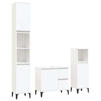 Set De Muebles De Baño 3 Piezas Madera Contrachapada Blanco Vidaxl