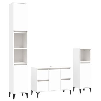 Juego De Muebles De Baño 3 Pzas Madera Contrachapada Blanco Vidaxl