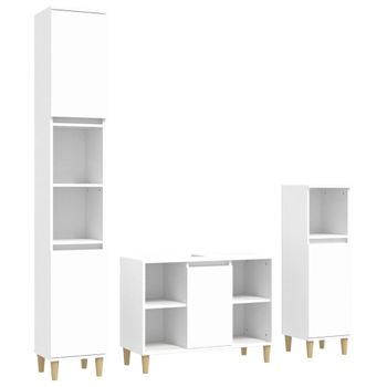 Juego De Muebles De Baño 3 Pzas Madera Contrachapada Blanco Vidaxl