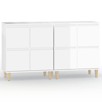 Aparadores 2 Uds Madera Contrachapada Blanco Brillo 60x35x70 Cm Vidaxl