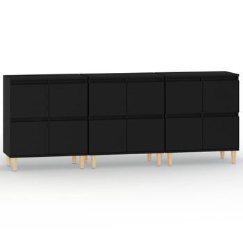 Aparadores 3 Uds Madera Contrachapada Negro 60x35x70 Cm Vidaxl