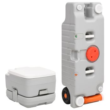 vidaXL Set de lavabo con pedestal e inodoro portátil para camping gris