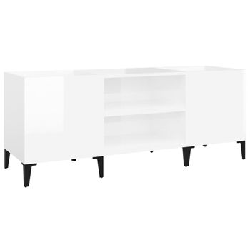 Mueble Discos Madera Contrachapada Blanco Brillo 121x38x48 Cm Vidaxl