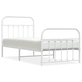 Estructura Cama Metal Con Cabecero Y Pie Cama Blanca 90x200 Cm Vidaxl