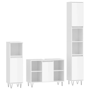 Set Muebles De Baño 3 Piezas Madera Contrachapada Blanco Brillo Vidaxl