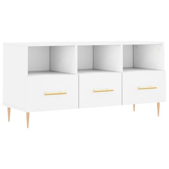 Mesa TV Salon,Mueble de TV con ruedas contrachapada blanco brillo 80x40x40  cm -CD53625