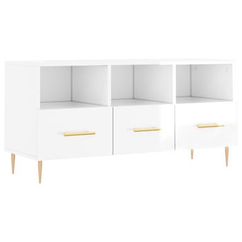 Mueble De Tv Madera Contrachapada Blanco Brillo 102x36x50 Cm Vidaxl