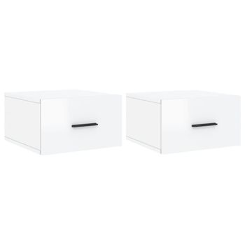 Mesitas De Noche De Pared 2 Uds Blanco Brillo 35x35x20 Cm Vidaxl