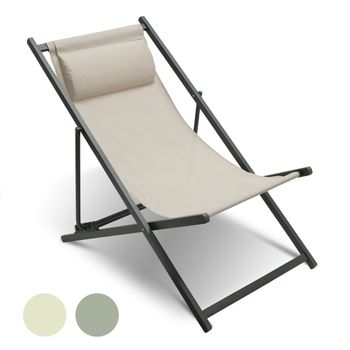 Tumbona Plegable Con Reposacabezas Niceey - Silla De Playa Plegable -  3 Posiciones - Beige