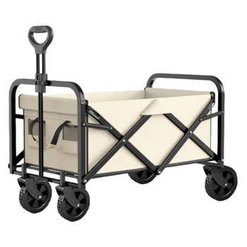 Carro De Playa Niceey - Carrito Plegable - Transporte Para Jardín Con Ruedas Todo Terreno - Carro Portátil Hasta 70 Kg (50l) - Gran Vagón Plegable Con Manija Ajustable & Bolsillos - Beige