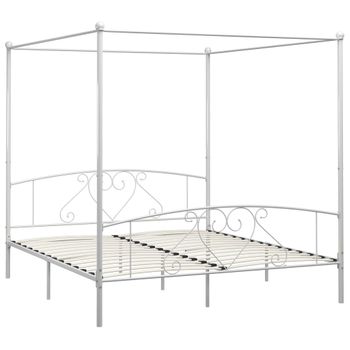 Estructura De Cama Con Dosel Metal Blanco 180x200 Cm