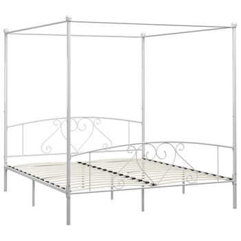 Estructura De Cama Con Dosel Metal Blanco 200x200 Cm