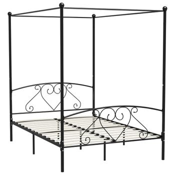 Estructura De Cama Con Dosel Metal Negro 140x200 Cm