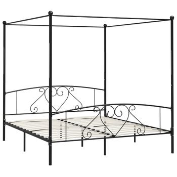 Estructura De Cama Con Dosel Metal Negro 180x200 Cm