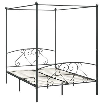 Estructura De Cama Con Dosel Metal Gris 160x200 Cm